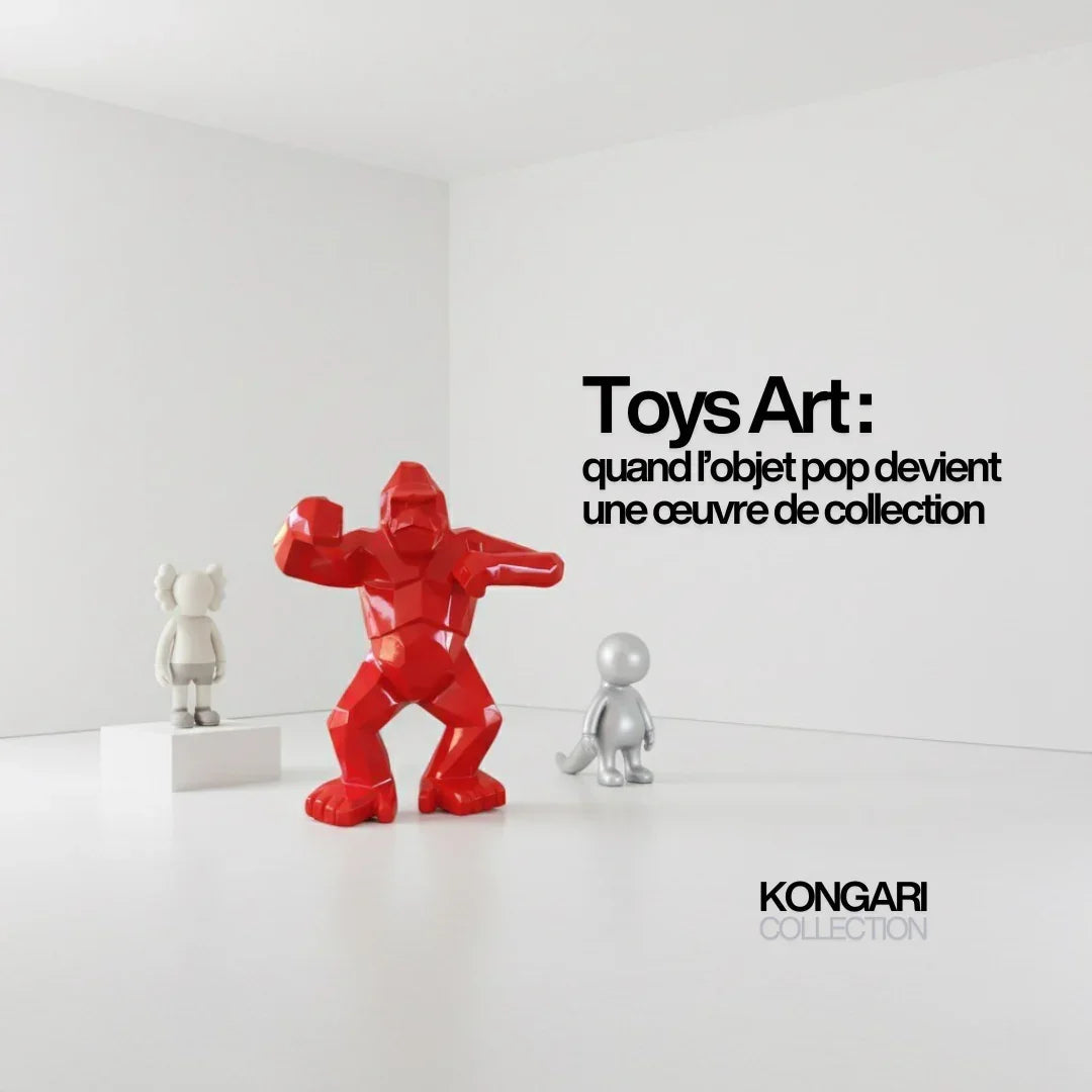 Gorille Origami rouge laqué Kongari Collection, sculptures pop art en exposition minimaliste.