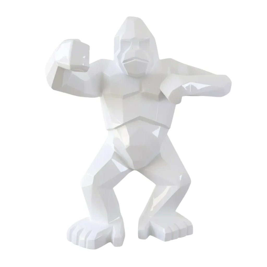 Sculpture gorille Origami Kongari Collection en laque blanc alpin, finition brillante, sur fond blanc
