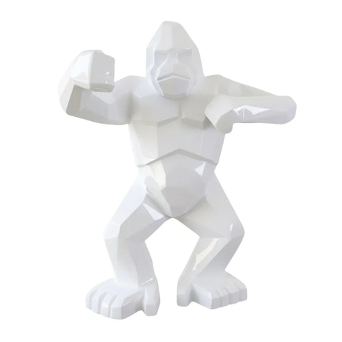 Sculpture gorille Origami Kongari Collection en laque blanc alpin, finition brillante, sur fond blanc