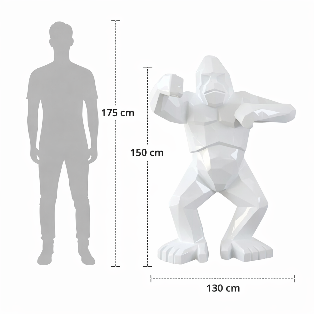Gorille origami “Blanc Alpin” — Sculpture signature H150 cm