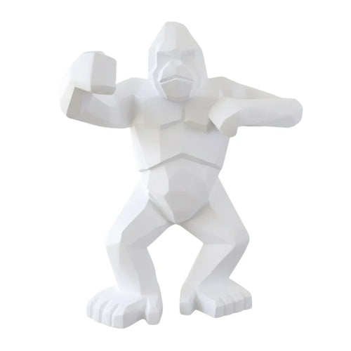 Sculpture gorille origami blanc alpin satiné Kongari Collection sur fond blanc