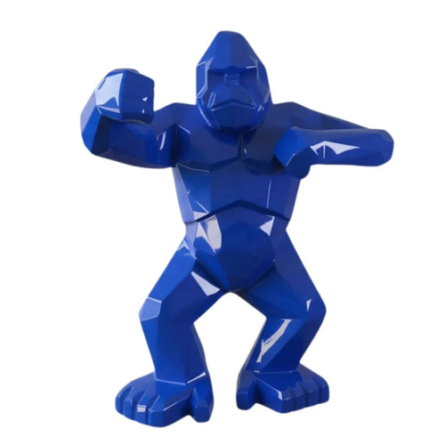 Sculpture gorille origami bleu brillant de la Kongari Collection, finition laque haute brillance