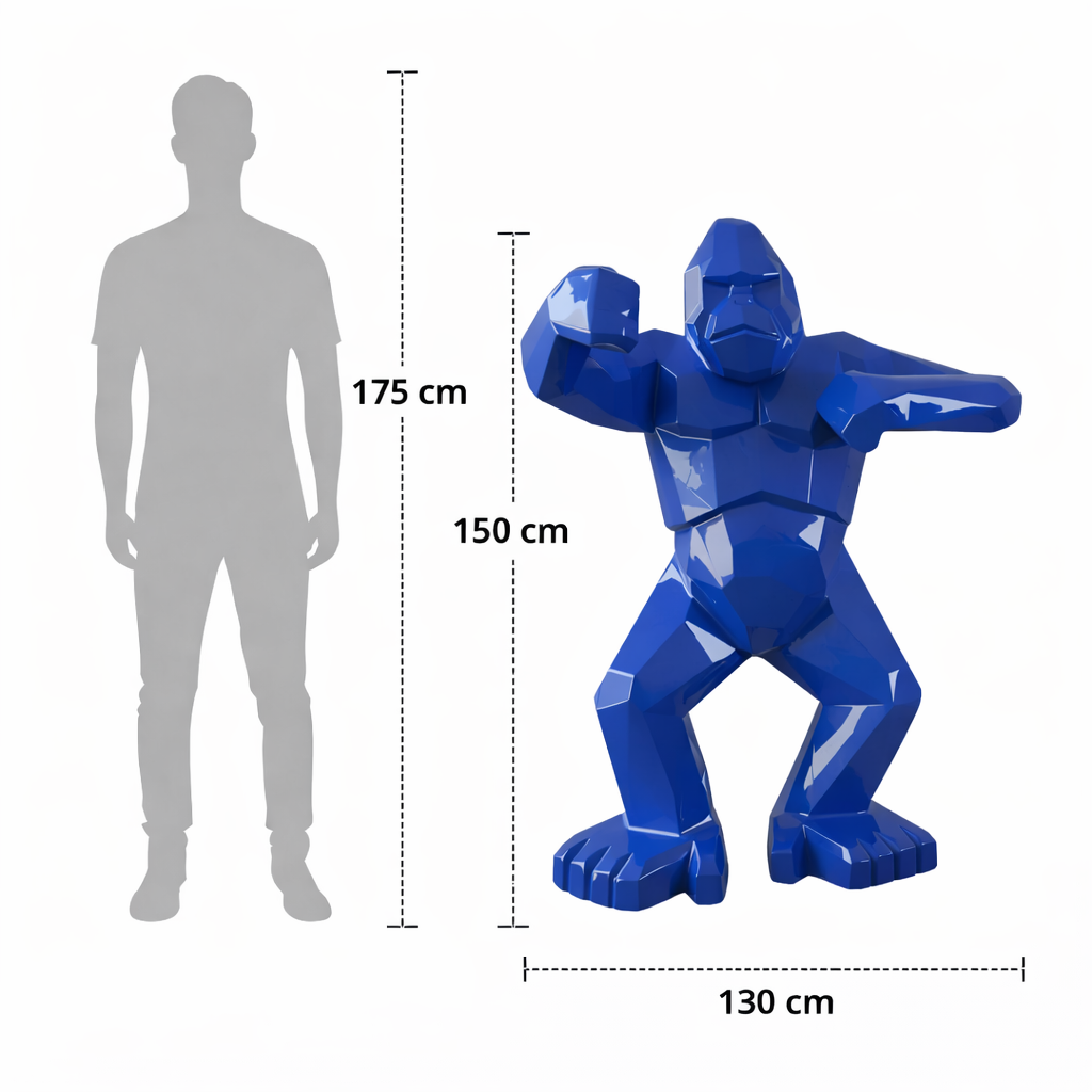 Gorille origami “Bleu Voltage” — Sculpture signature H150 cm