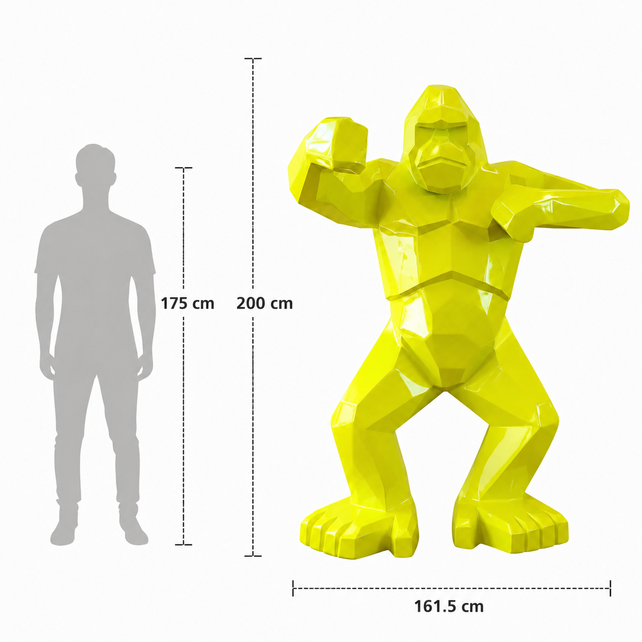 Kongari-collection-Jaune-Helios-Laque-haute-brillance_hauteur_gorille_H200cm_vs_silouhette_personne