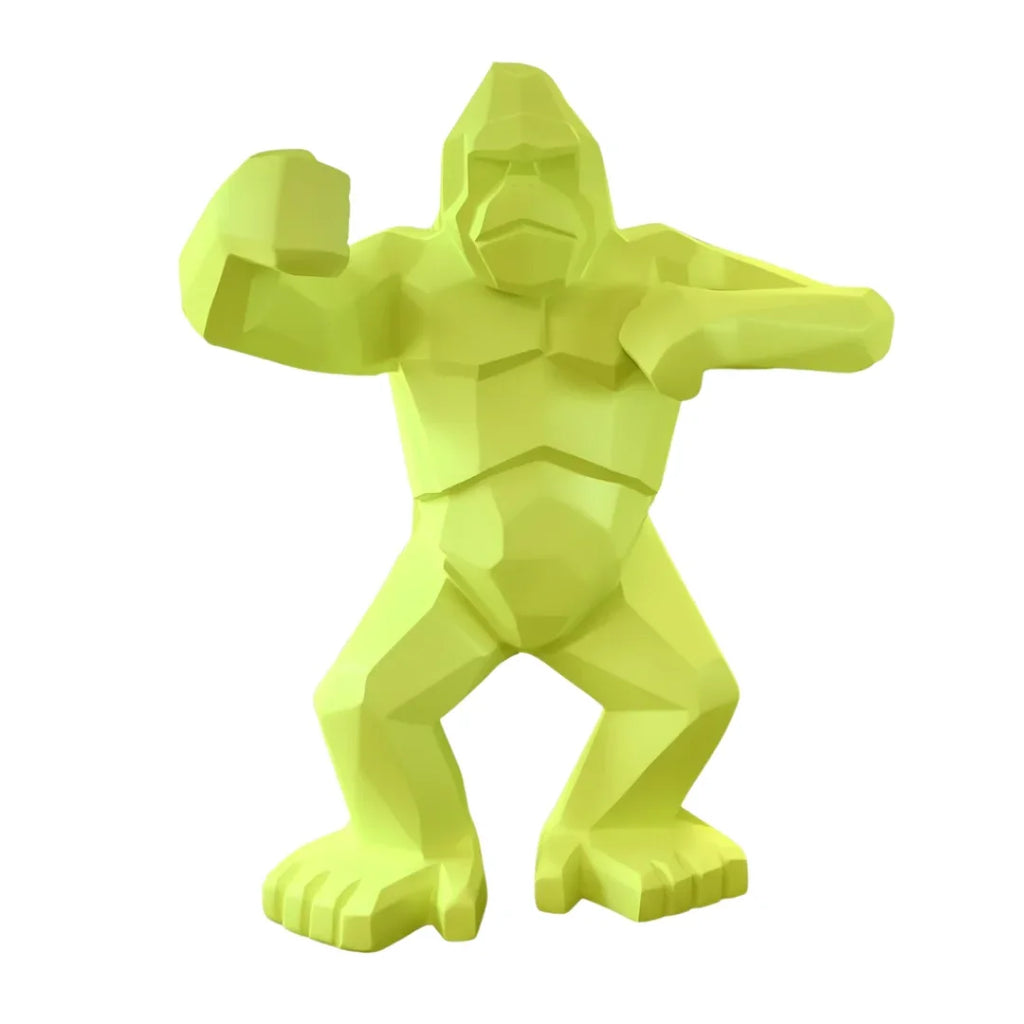 Sculpture gorille origami jaune satiné, Kongari Collection, design moderne sur fond blanc