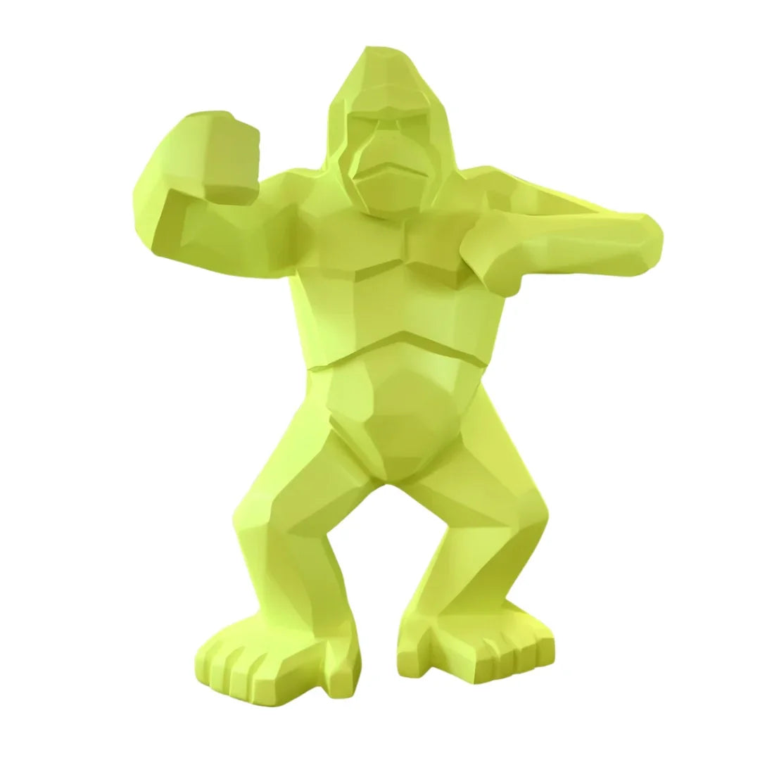 Sculpture gorille origami jaune satiné, Kongari Collection, design moderne sur fond blanc