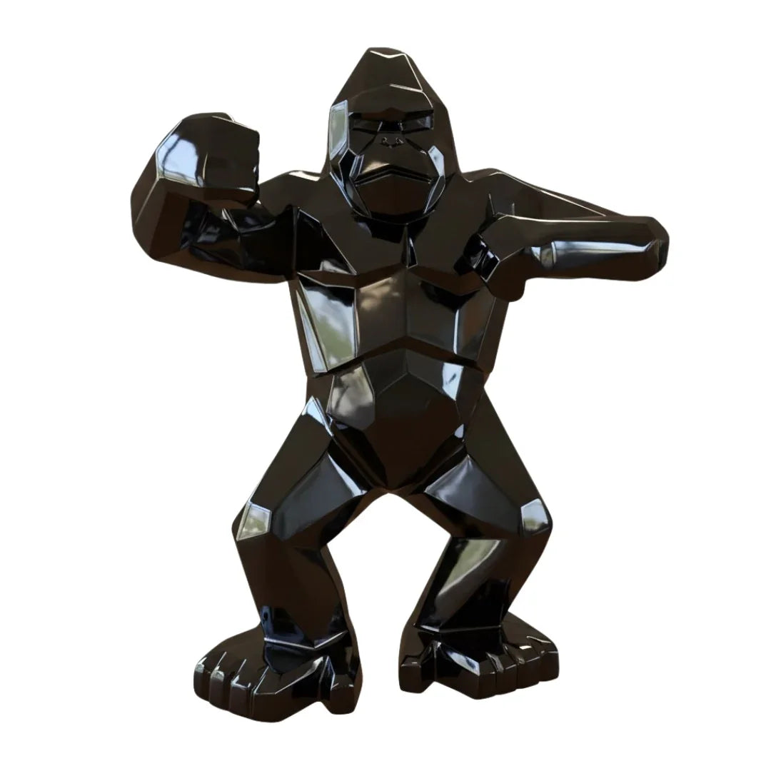 Sculpture gorille origami noir brillant Kongari Collection, finition laque haute brillance