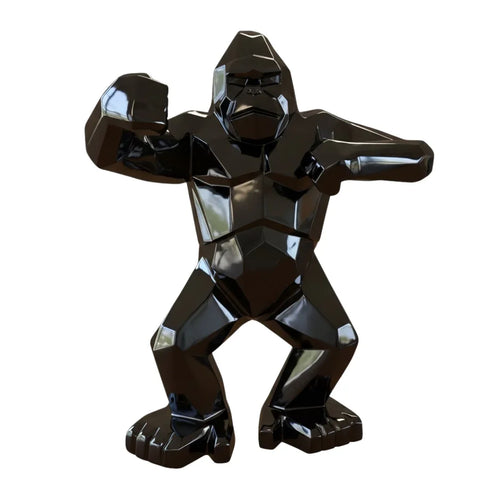 Sculpture gorille origami noir brillant Kongari Collection, finition laque haute brillance