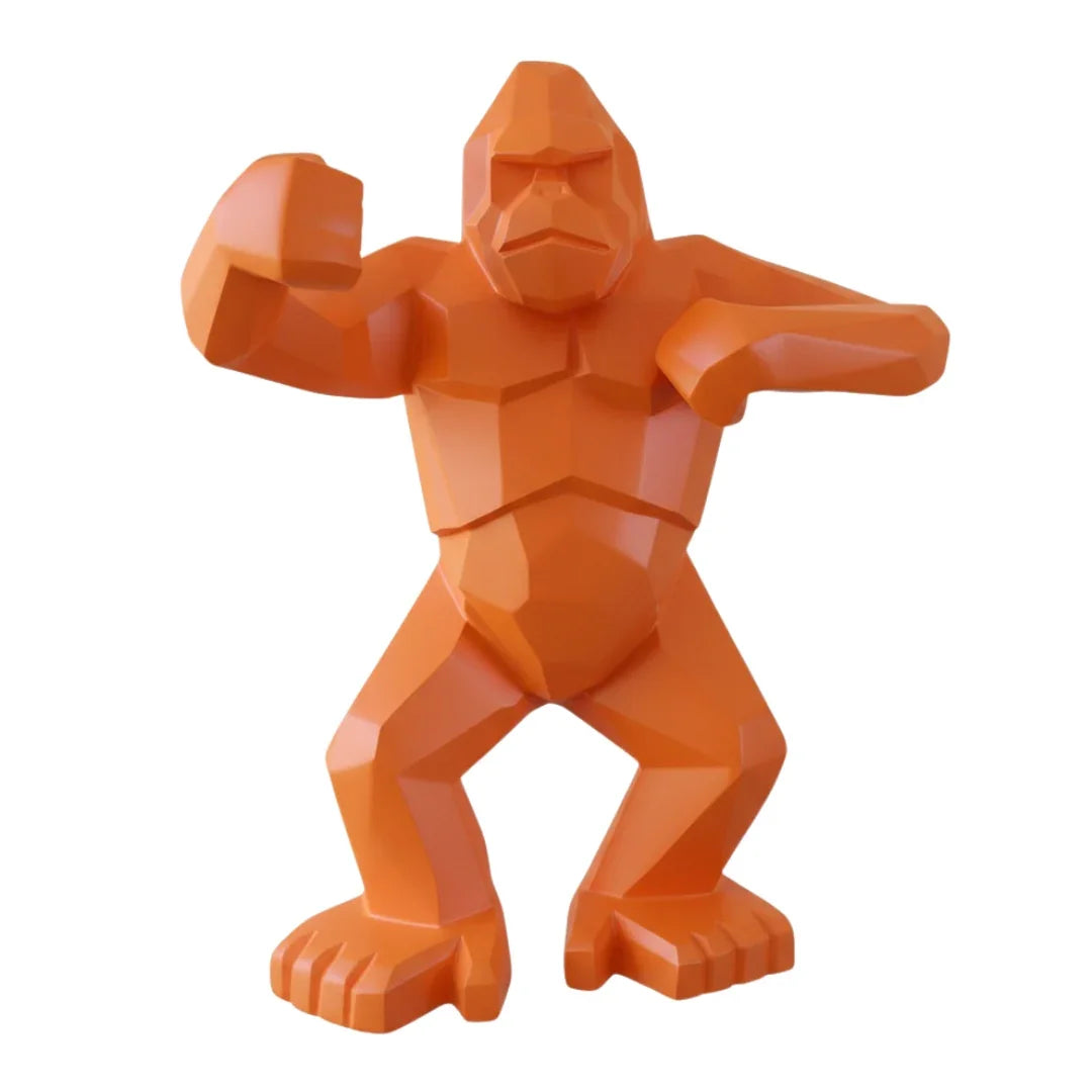 Sculpture gorille origami orange satiné Kongari Collection, édition limitée design moderne