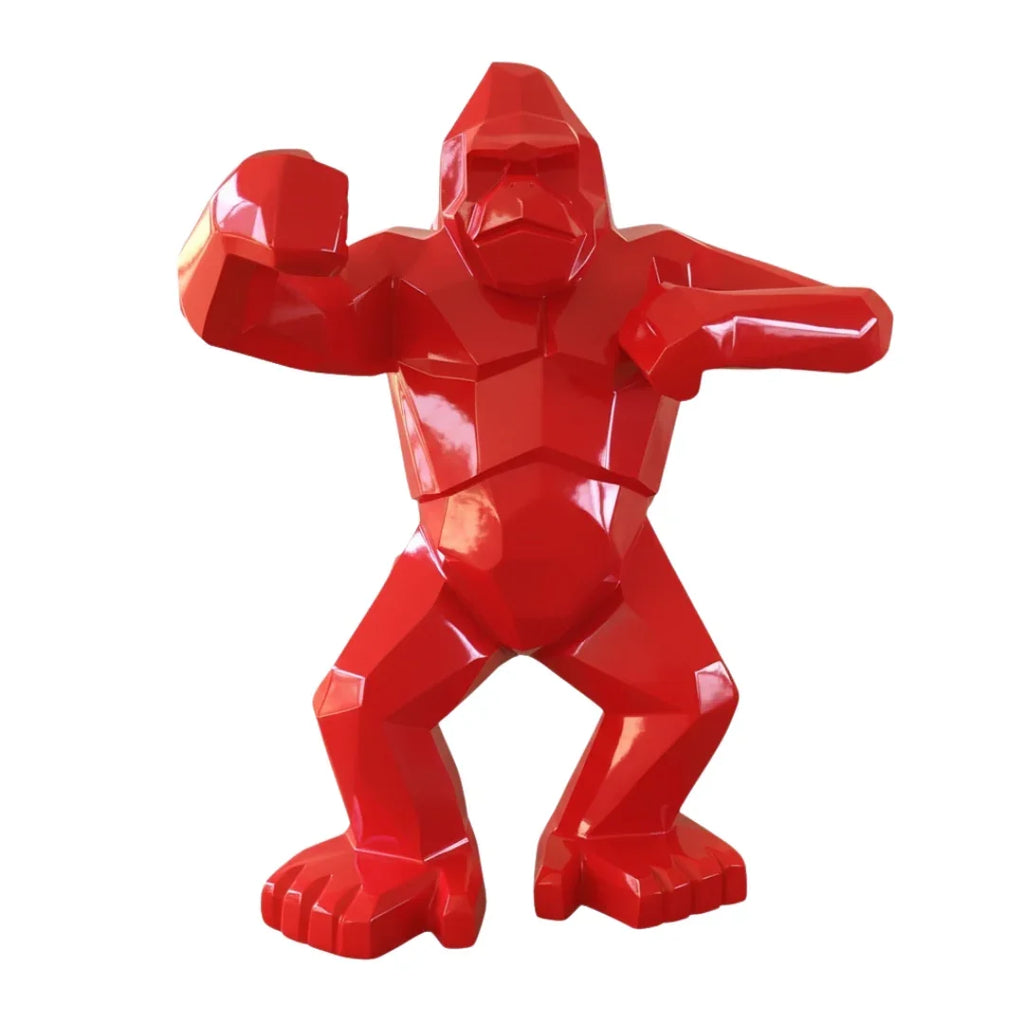 Sculpture gorille origami rouge brillant Kongari Collection, édition limitée design moderne