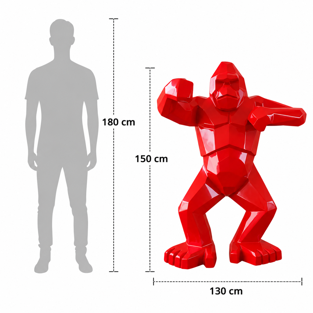 Gorille origami “Rouge Helvete” — Sculpture signature H150 cm