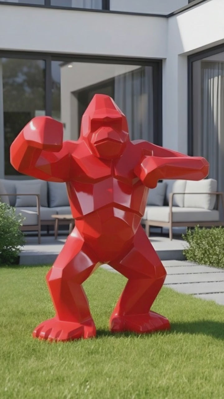 Gorille origami “Rouge Helvete” — Sculpture signature H150 cm