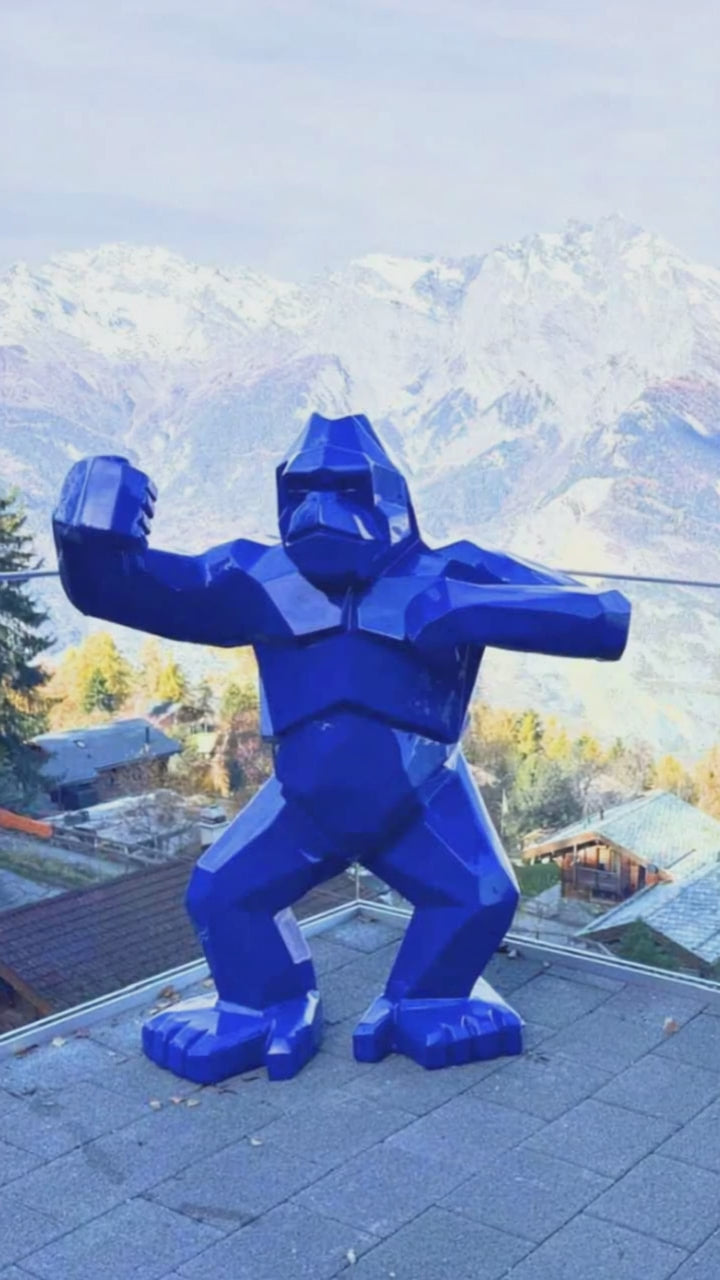 Gorille origami “Bleu Voltage” — Sculpture signature H150 cm
