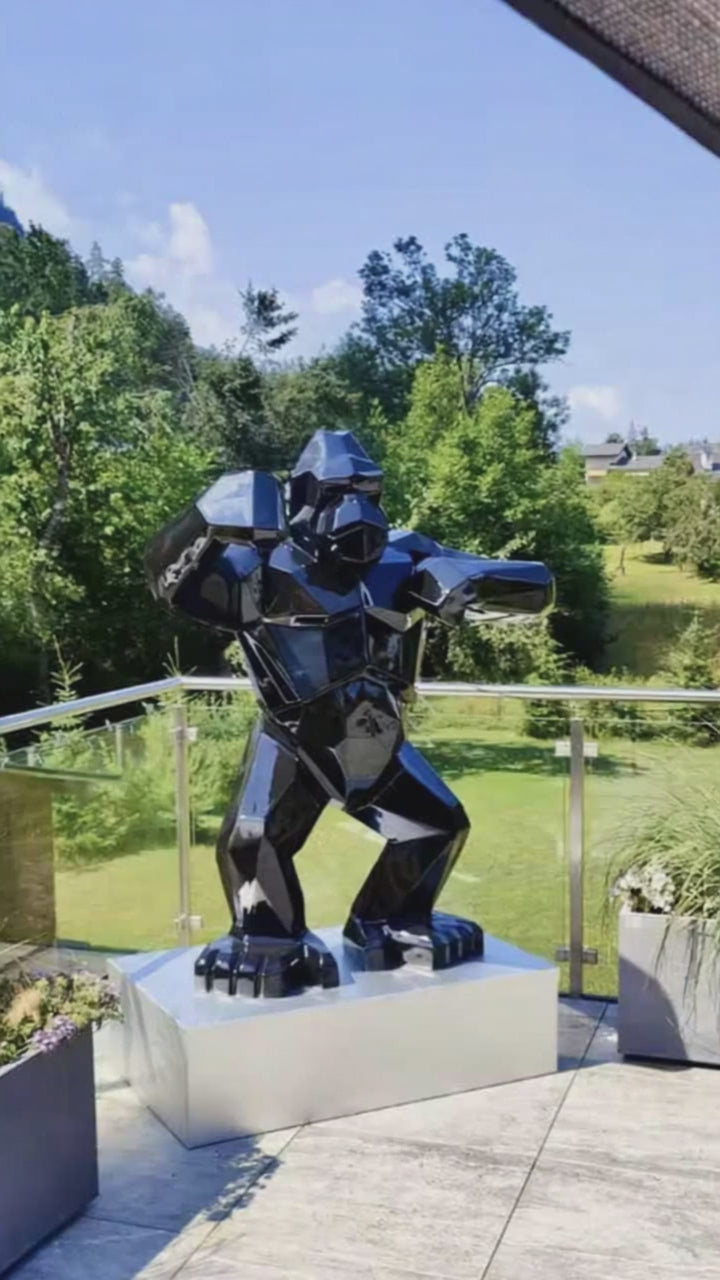 Gorille origami “Noir absolu” — Sculpture signature H150 cm