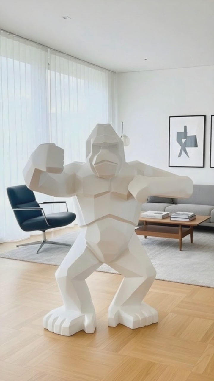 Gorille origami “Blanc Alpin” — Sculpture signature H150 cm