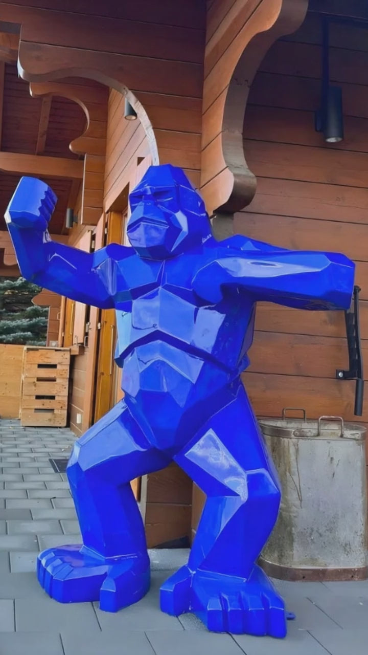 Gorille origami “Bleu Voltage” — Sculpture signature H150 cm