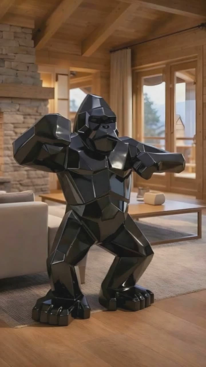 Gorille origami “Noir absolu” — Sculpture signature H150 cm