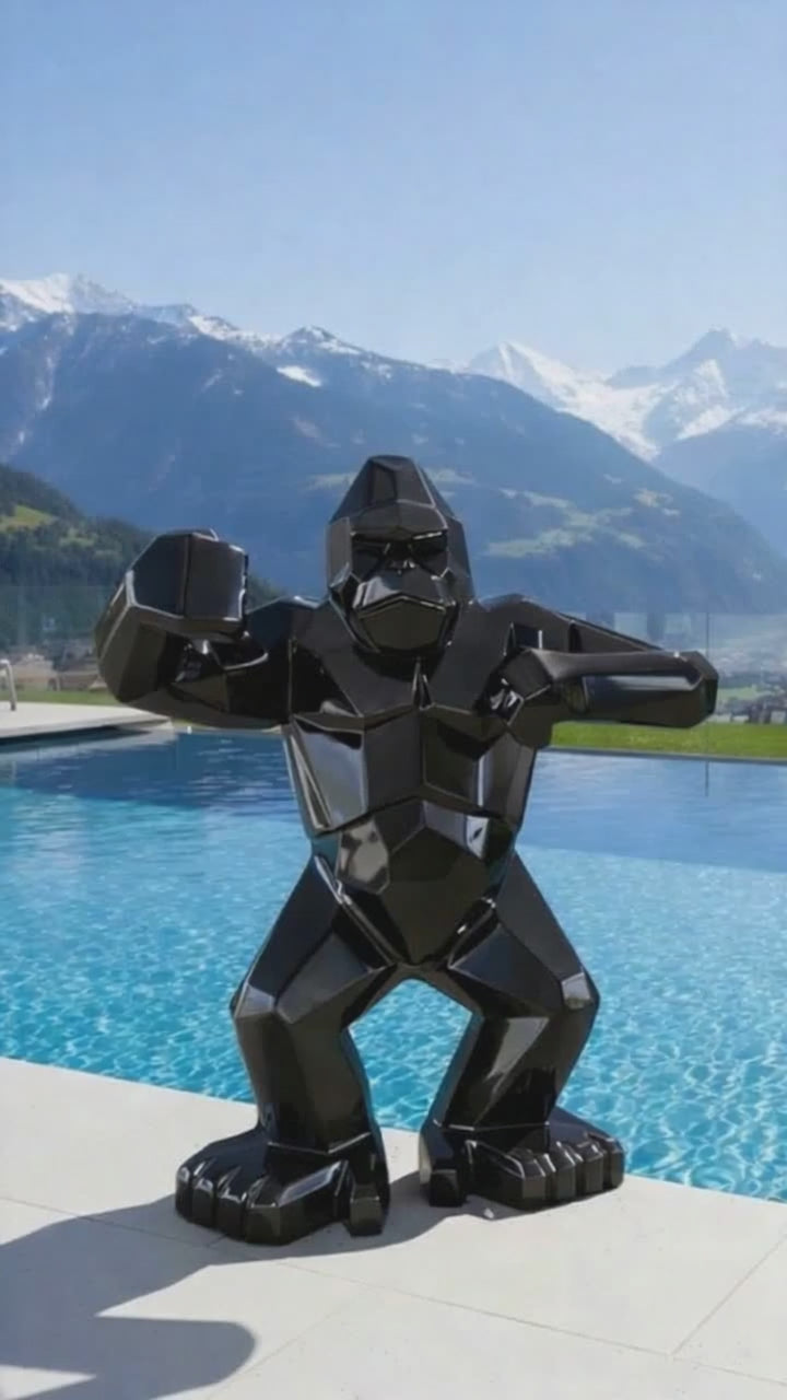 Gorille origami “Noir absolu” — Sculpture signature H150 cm