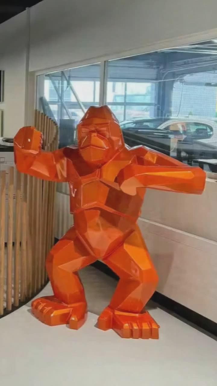 Gorille origami “Orange Fusion” — Sculpture signature H150 cm
